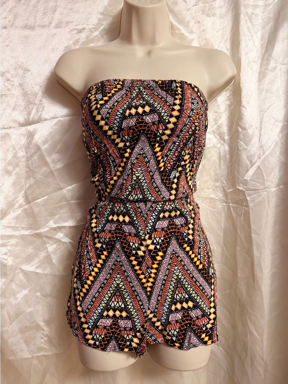 Strapless Geometric Print Summer Romper